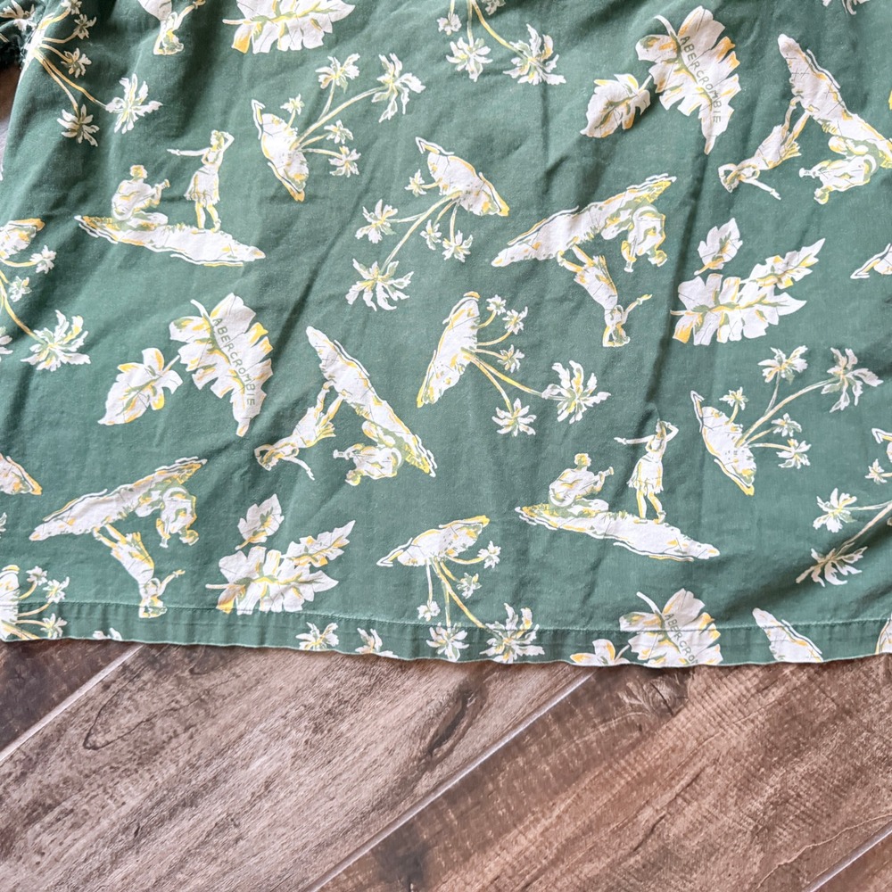 Abercrombie & Fitch Mens Vintage 90s Mens Hawaiian Hula Button Up Shirt, Green,L - Picture 9 of 11